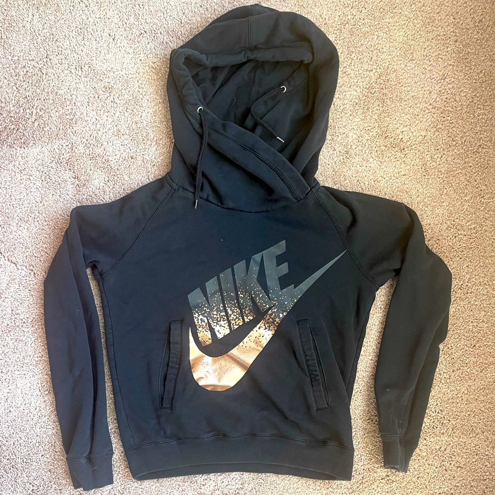 Nike Sportswear Black and Rose Gold Hoodie size Small